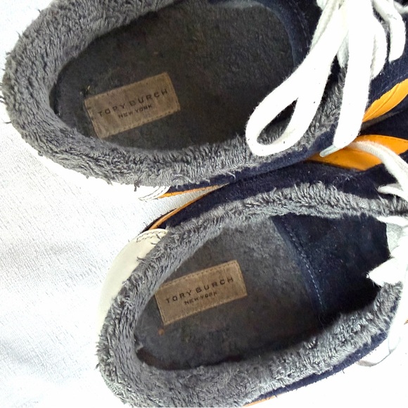 Tory Burch Womens Hank Court Sneaker Navy Suede Yellow Terry Lining Size 9 - Picture 5 of 8